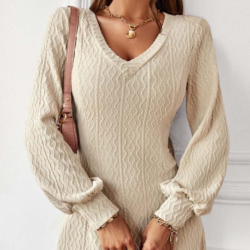 Anna-kaci Textured Cable Knit Sweater Dress In White