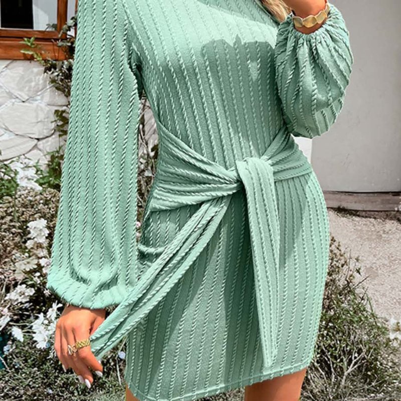 Anna-kaci Tie Waist Braided Knit Dress In Green