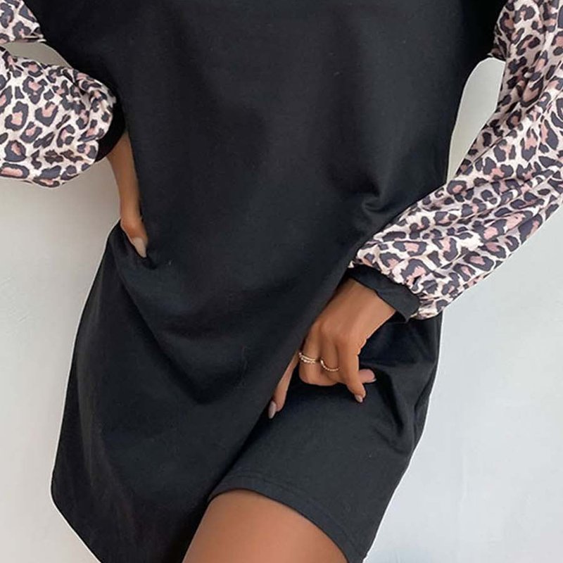 Anna-kaci Two Tone Leopard Print Dress In Black
