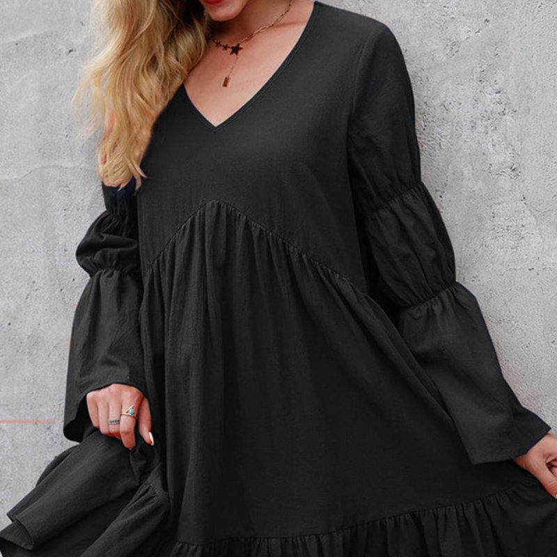 Anna-kaci V Neck Marie Sleeves Dress In Black