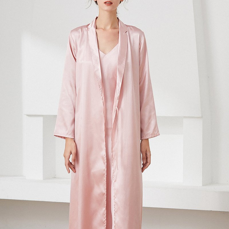 Anna-kaci V Neck Slip Dress And Robe Set In Pink