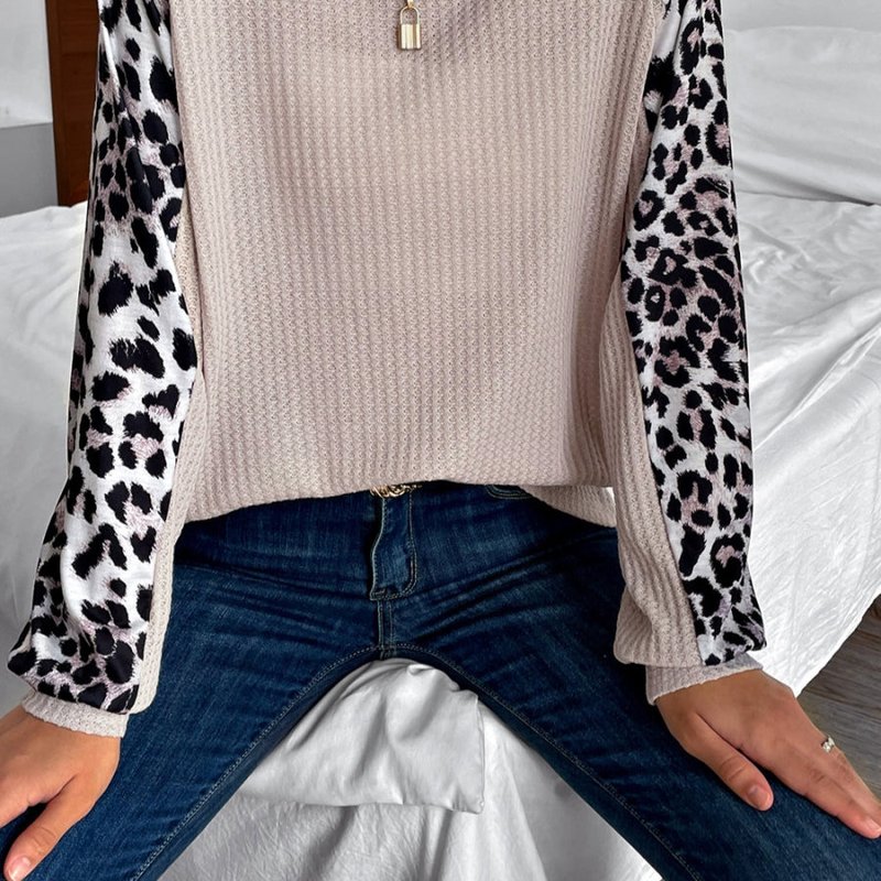 Anna-kaci Waffle Knit Leopard Fall Sweater In Brown