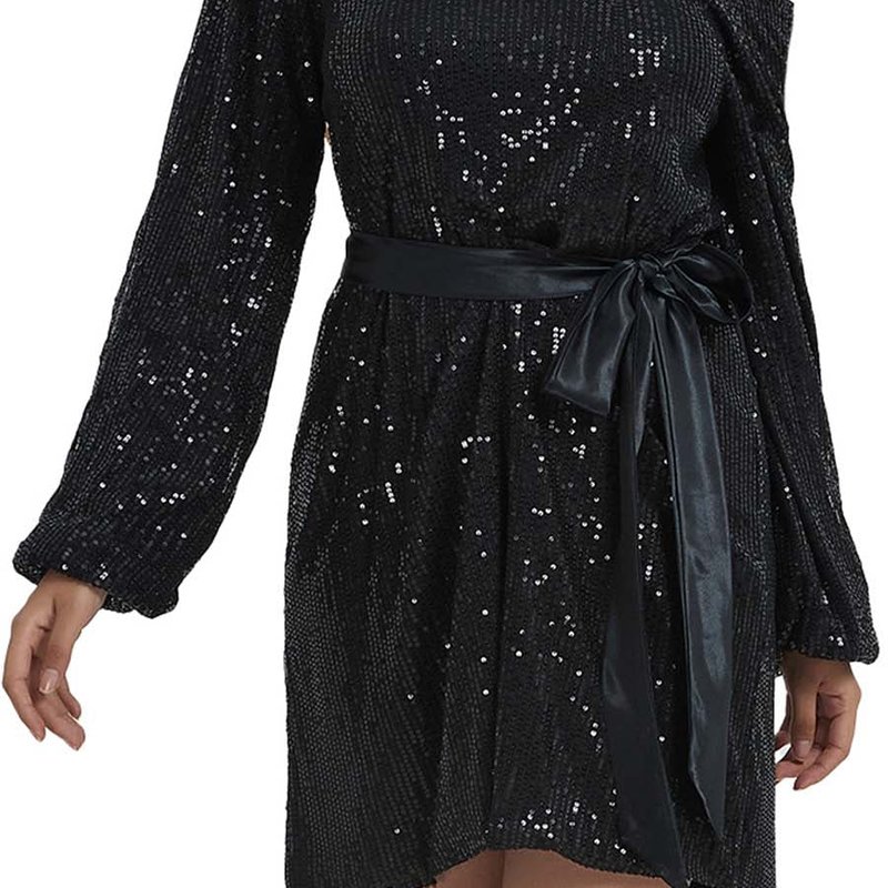 Anna-kaci Women's Batwing Sleeve Sequin Party Dress In Black