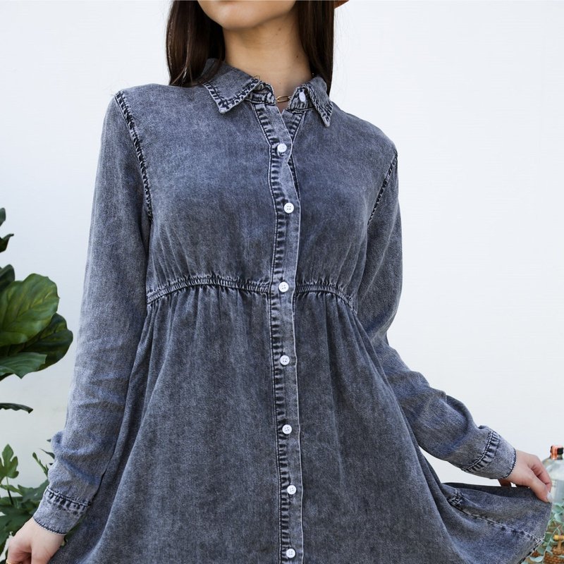 Anna-kaci Women's Casual Long Sleeve Button Down Denim Shirt Dress In Grey
