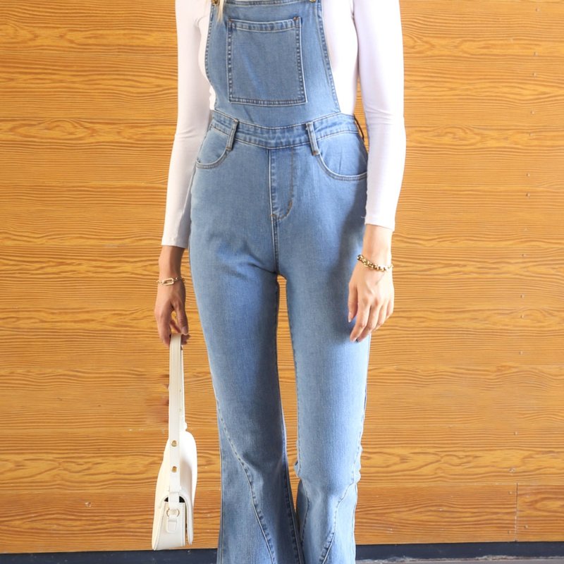 Shop Anna-kaci Women's Flare Overalls Jumpsuits Retro Bell Bottom Jeans Skinny Denim Overalls In Blue