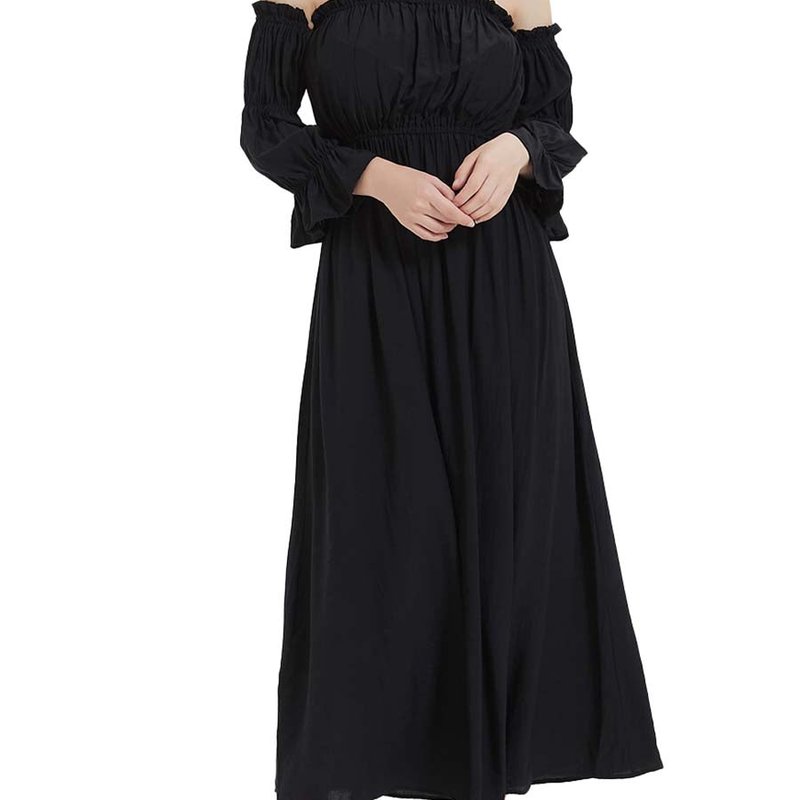 Anna-kaci Women's Renaissance Overdress Medieval Irish Off Shoulder Dress In Black