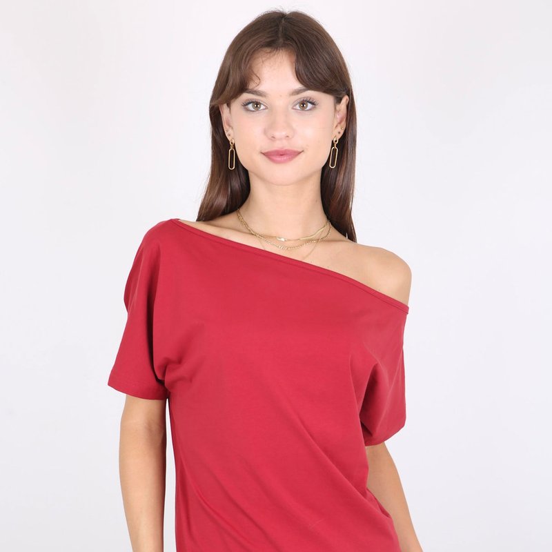 Anna-kaci Women's Solid Cotton Stretchy Sexy Off Shoulder Casual T-shirt Blouse In Red