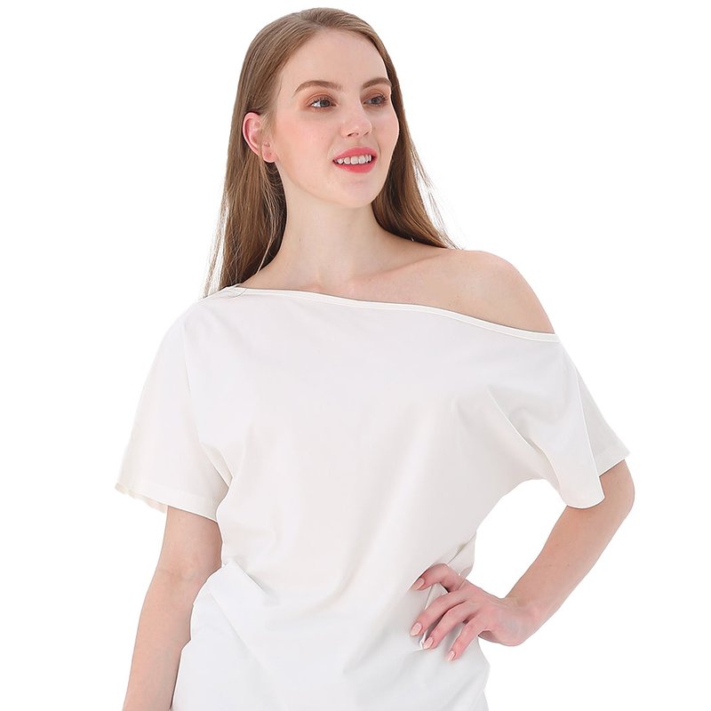 Anna-kaci Women's Solid Cotton Stretchy Sexy Off Shoulder Casual T-shirt Blouse In White