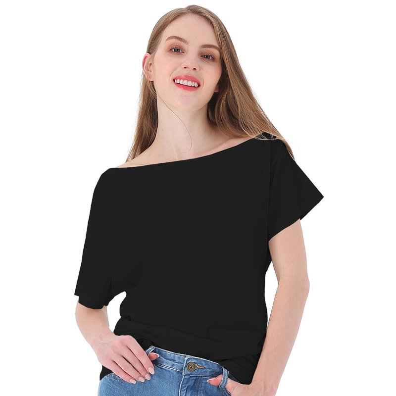 Anna-kaci Women's Solid Cotton Stretchy Sexy Off Shoulder Casual T-shirt Blouse In Black