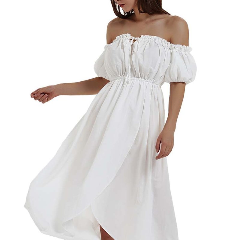 Anna-kaci Women's White Renaissance Boho Off Shoulder Dresses