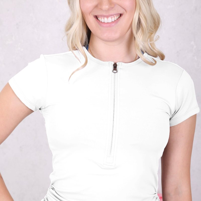 Anna-kaci Zip-up Side Ruched Tee In White