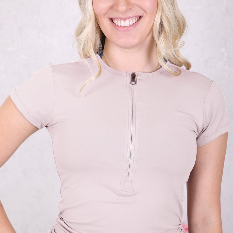 Anna-kaci Zip-up Side Ruched Tee In Pink