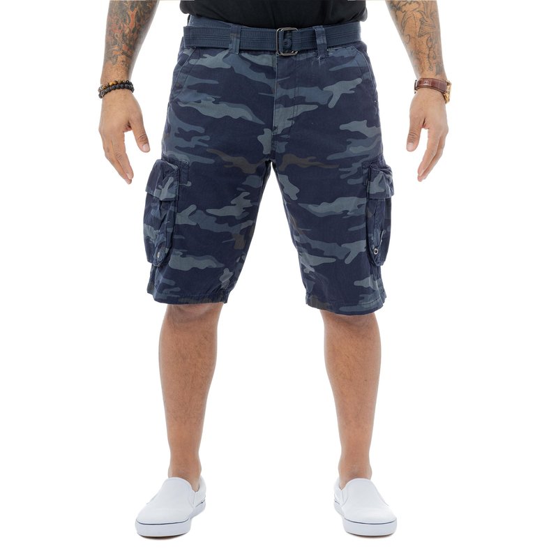 Shop Apakowa Men's Belted 12.5" Inseam Cargo Shorts In Blue