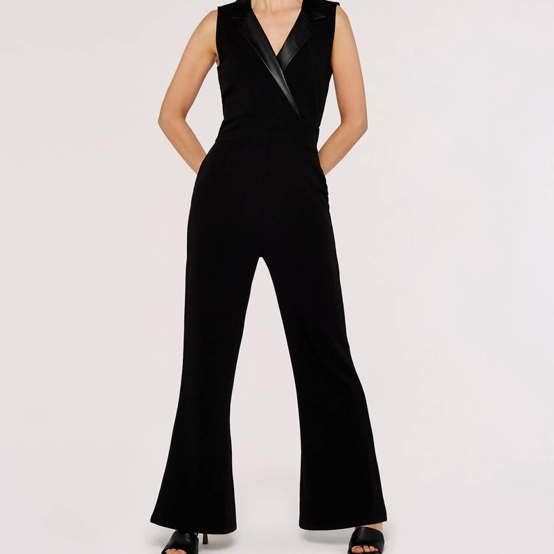 APRICOT FAUX LEATHER COLLARED JUMPSUIT