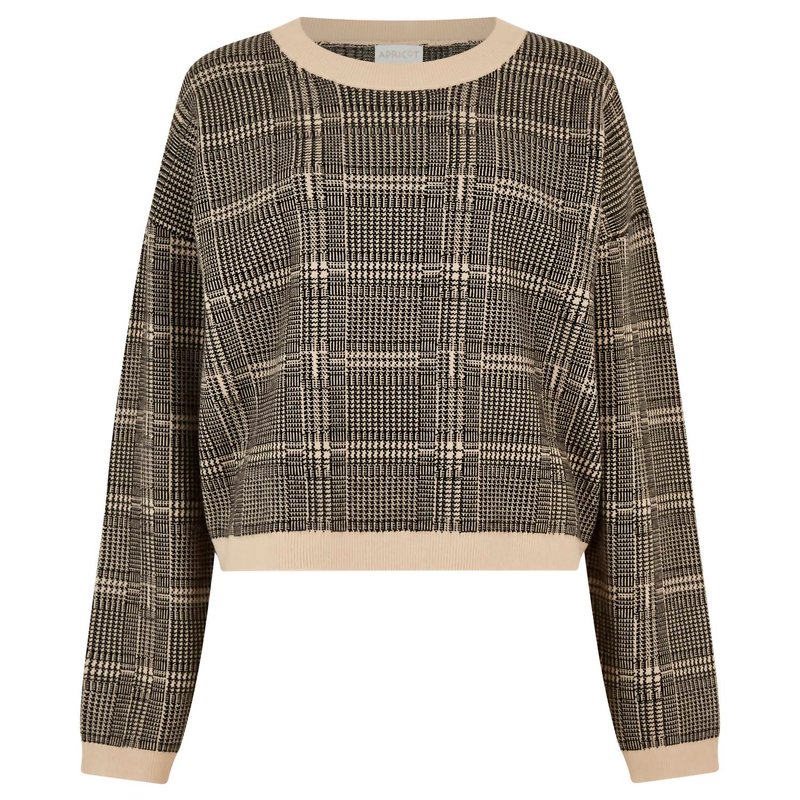 Shop Apricot Knitted Prince Of Wales Check Jumper In Brown