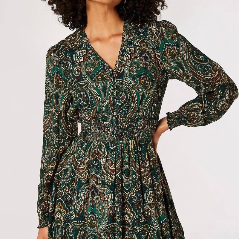 Shop Apricot Paisley Shimmer Dress In Green