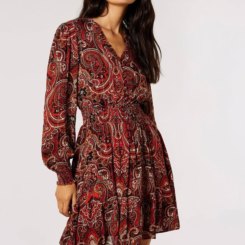 Shop Apricot Paisley Shimmer Dress In Red