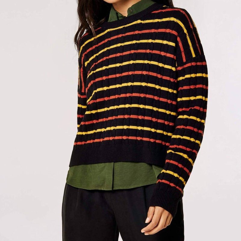 Apricot Plaited Knit Stripe Jumper In Black In Brown