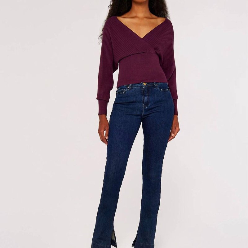 Shop Apricot Plum Ribbed Knit Cropped Sweater In Purple