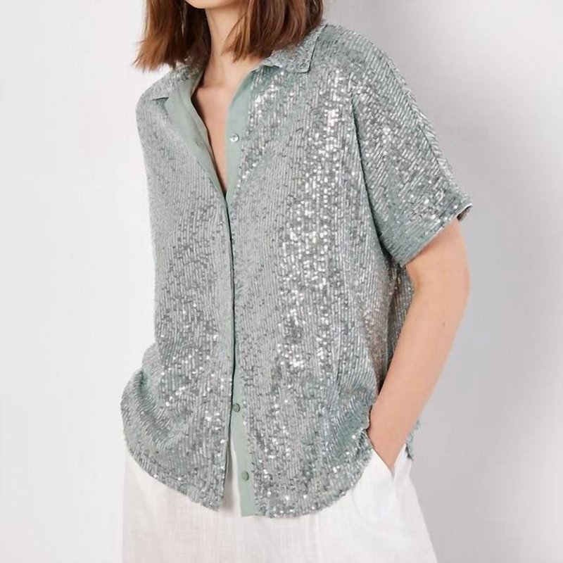 Apricot Sequin Resort Shirt In Gray