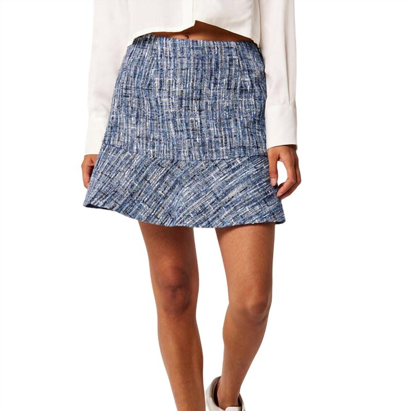 Shop Apricot Textured Tweed Ruffle Skirt In Blue