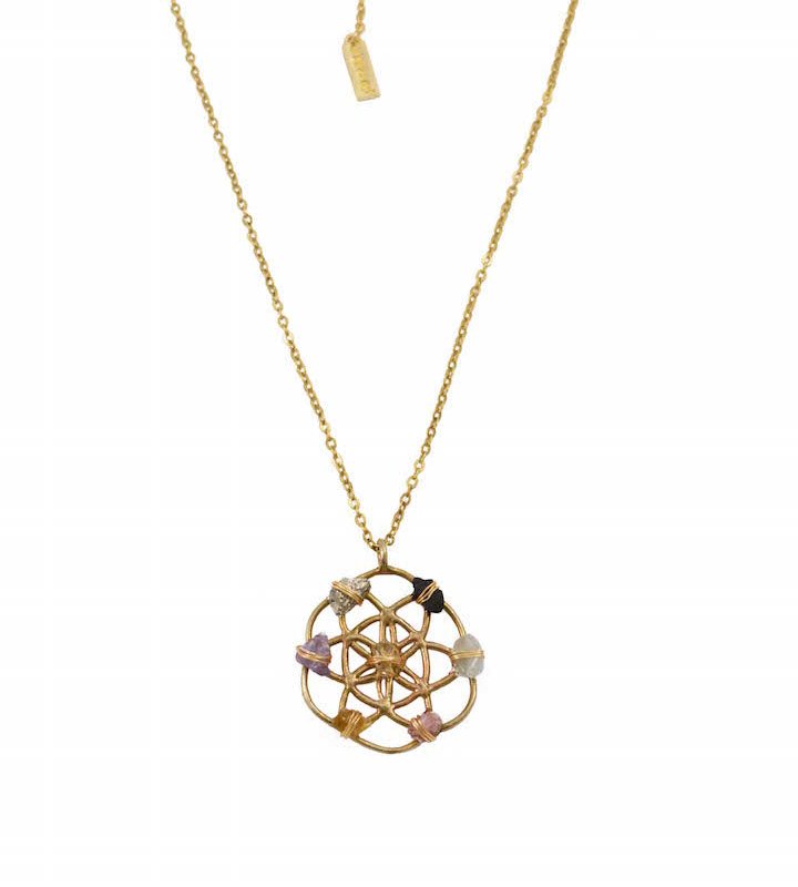 Ariana Ost Crystal Grid Necklace In Gold