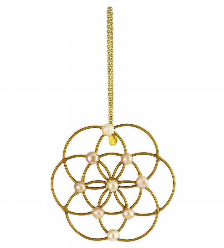 Ariana Ost Freshwater Pearl Flower Of Life Grid Ornament In Gold