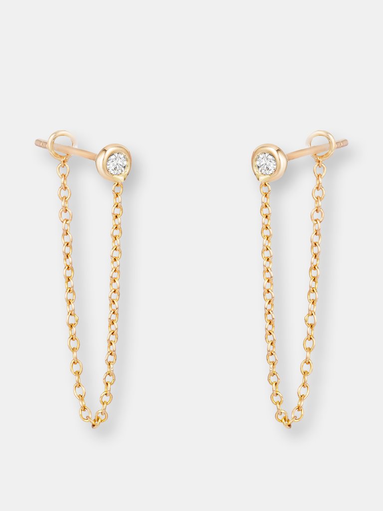 Bezel-Set Diamond Chain Earrings (1" drop) - Rose Gold