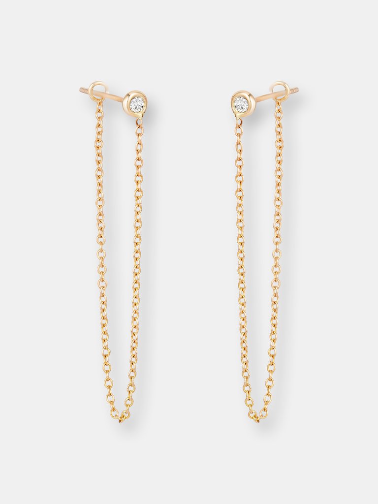 Bezel-Set Diamond Chain Earrings (3" drop) - White Gold