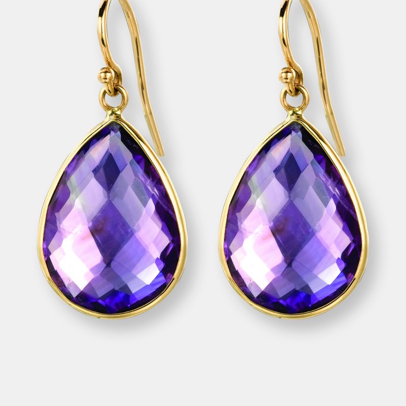 Ariana Rabbani Purple Amethyst Pear Shape Earrings In Yellow Gold