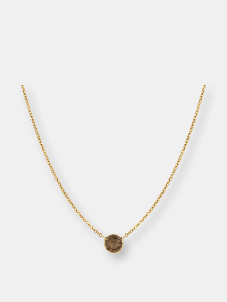 Smokey Topaz Solitaire Necklace - Rose Gold