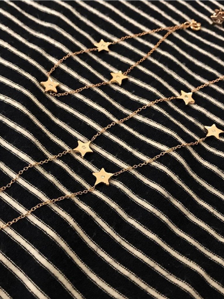Three Diamond Gold Star Necklace