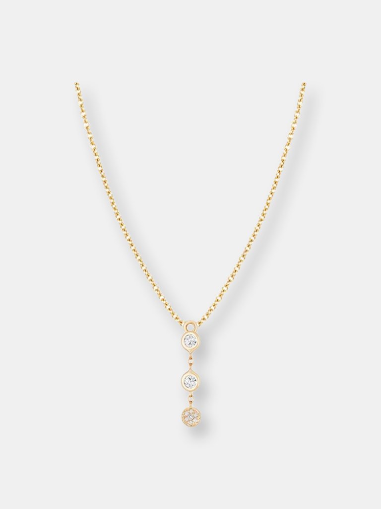 Two Bezel-Set Diamonds & Disc Necklace - Rose Gold