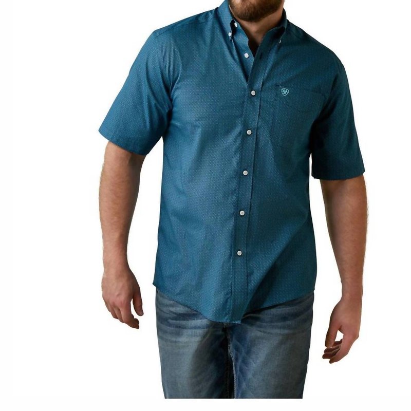 Shop Ariat Men's Wrinkle Free Eli Classic Short Sleeve Western Shirt In Reef Blue