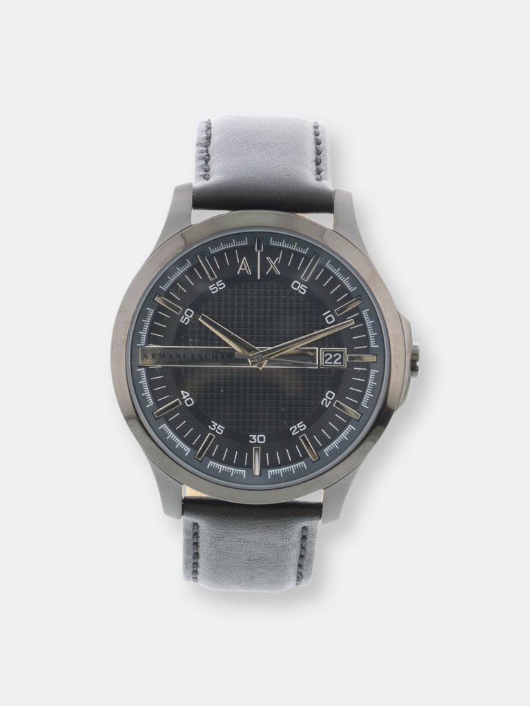Armani Exchange Men's 3 Hand Date Leather AX2411 Black Japanese Quartz Fashion Watch - Black