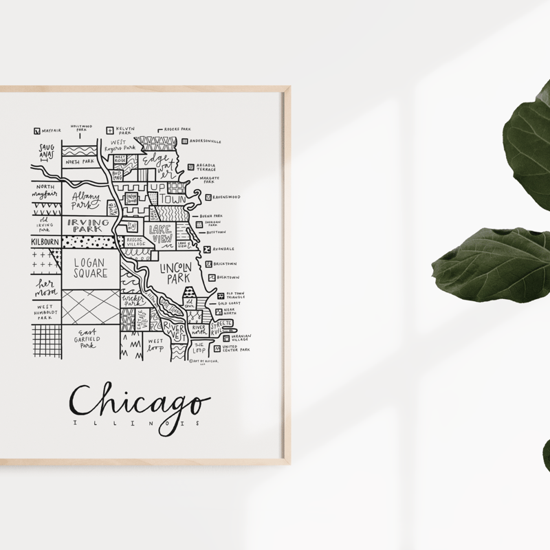 Art By Aleisha Chicago Neighborhood Map Print