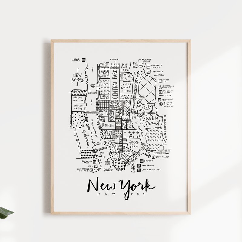 Art By Aleisha New York City Neighborhood Map Print In White