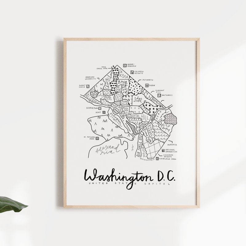 Art By Aleisha Washington D.c. Neighborhood Map Print