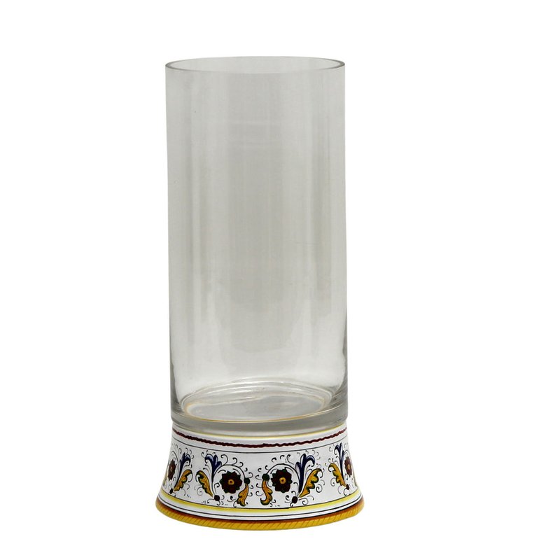 Artistica - Deruta Of Italy Deruta Bella Vetro: Cylindrical Glass Vase On Ceramic Base Perugino Design In White