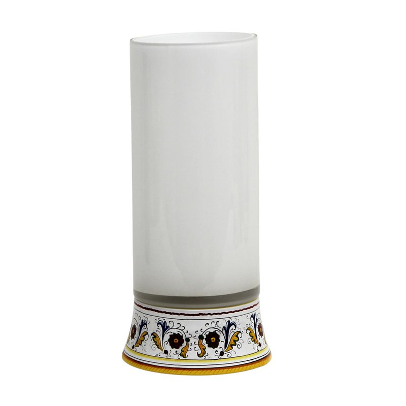 Artistica - Deruta Of Italy Deruta Bella Vetro: Cylindrical Glass Vase On Ceramic Base Perugino Design In White