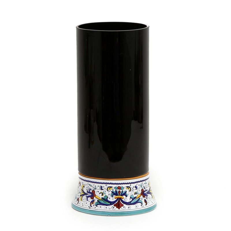 Artistica - Deruta Of Italy Deruta Bella Vetro: Cylindrical Glass Vase On Ceramic Base Ricco Deruta Design In Black