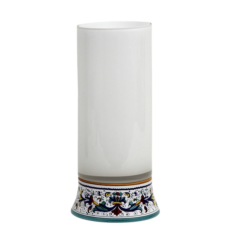 Artistica - Deruta Of Italy Deruta Bella Vetro: Cylindrical Glass Vase On Ceramic Base Ricco Deruta Design In White