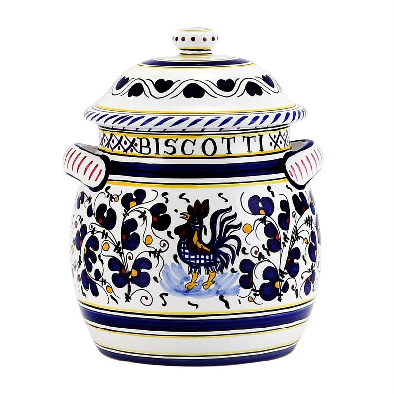 Shop Artistica - Deruta Of Italy Orvieto Blue Rooster: Bundle With Utensil Holder + Biscotti Jar In White