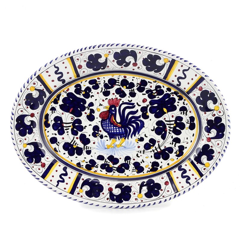 Shop Artistica - Deruta Of Italy Orvieto Blue Rooster: Large Oval Platter In White