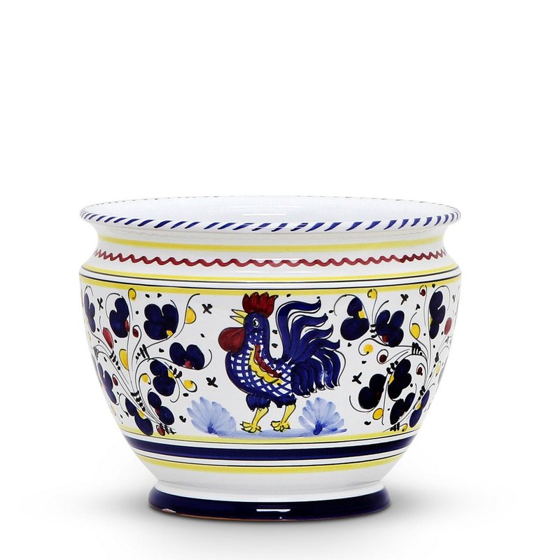 Artistica - Deruta Of Italy Orvieto Blue Rooster: Luxury Cachepot Planter Small