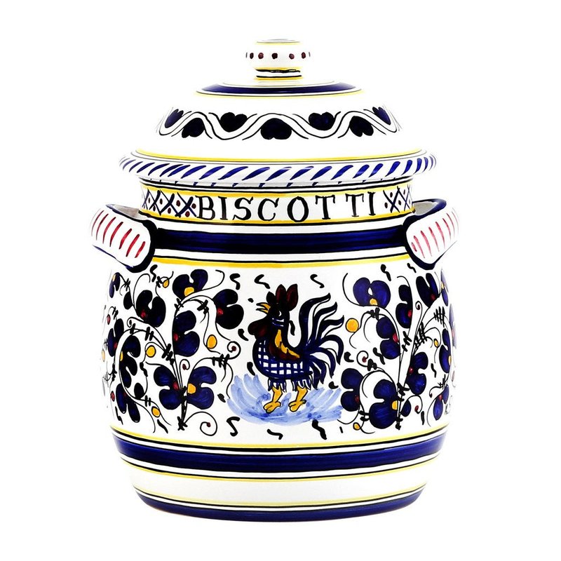Artistica - Deruta Of Italy Orvieto Blue Rooster: Traditional Biscotti Jar