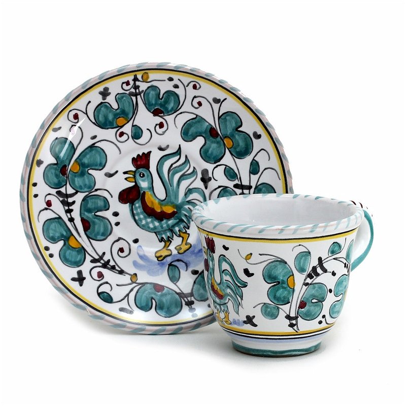 Shop Artistica - Deruta Of Italy Orvieto Green Rooster: Espresso Cup And Saucer