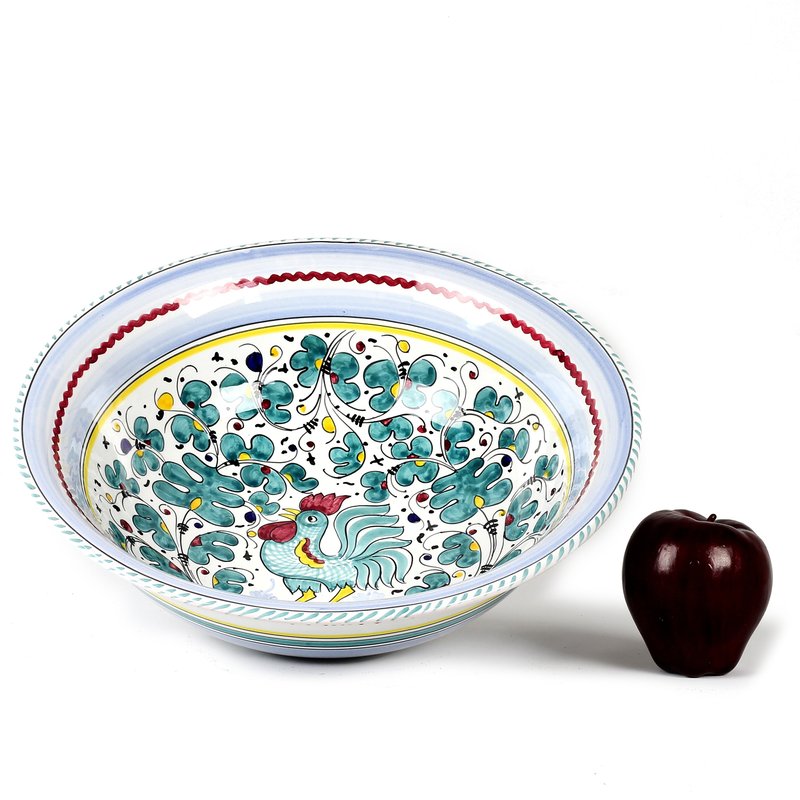 Shop Artistica - Deruta Of Italy Orvieto Green Rooster: Large Pasta/salad Serving Bowl In White