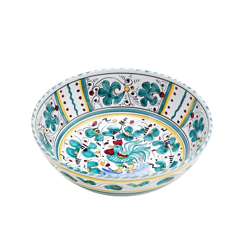 Artistica - Deruta Of Italy Orvieto Green Rooster: Salad Bowl In Animal Print