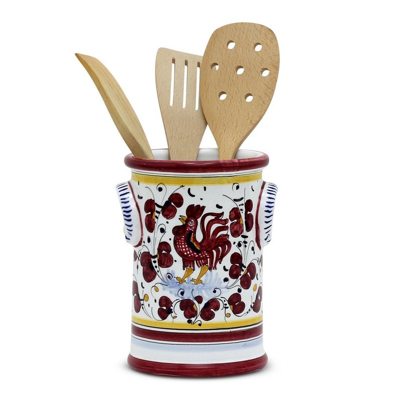Shop Artistica - Deruta Of Italy Orvieto Red Rooster: Bundle With Utensil Holder + Biscotti Jar